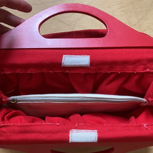 Canvas and wood hand bag - Picture 3 of 4